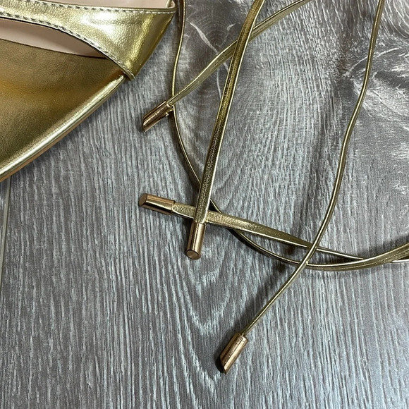 NWOT PrettyLittleThing Gold Point Toe Lace Up High Heeled Sandals US 7 (UK 4) - Picture 13 of 13